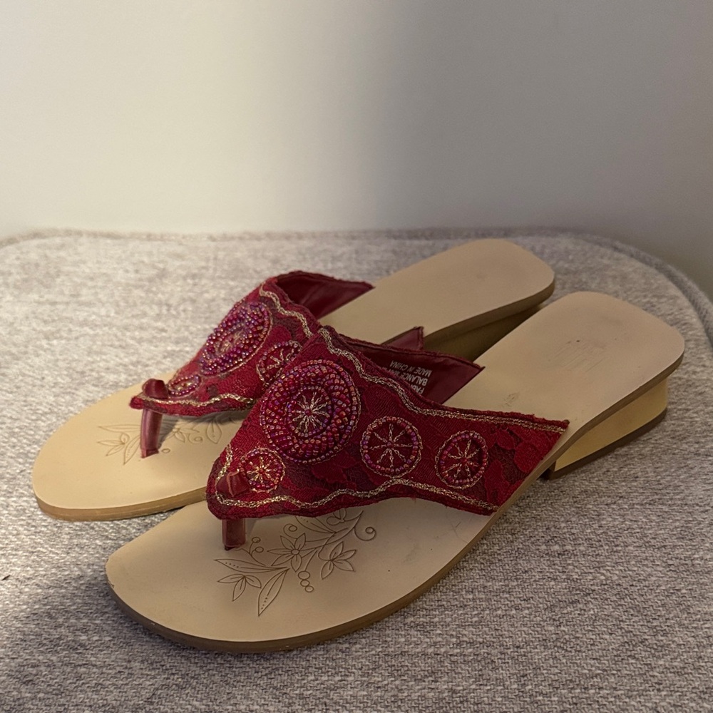 Elle Red Embroidered Sandals